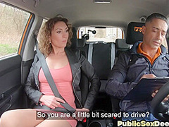 Driving amateur publicly rides instructor in car outdoor