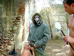 Big Tits Milf Sucks A Huge Cock While Another Thrusts Her Pussy In The Wild - CumDateMe