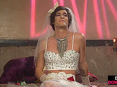 BDSM domina pegs bride crossdresser in voyeur session