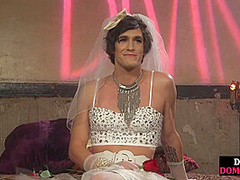 BDSM domina pegs bride crossdresser in voyeur session