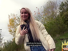 Public European babe pussyfucked outdoor by her sex date