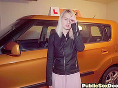 Driving slut public fucked in car outdoor by instructor