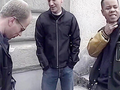 Blonde Is Fucked By Three Guys In The Video Store And Has To Blow