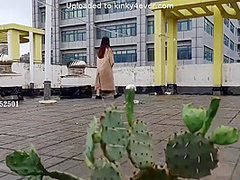 Girl Tied Up Walking On The Rooftop