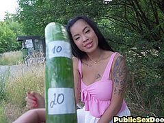 Tattooed perv public slut fucked outdoors in doggystyle