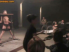 Public BDSM slut throat and pussyfucked for perv voyeurs