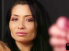 Femdom voyeur British babe teases jerker till his great load