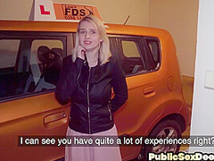 Busty student driver riding instructors cock after class