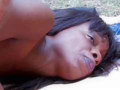 Ebony Beauty Is Bouncing On The Big Dong Outdoors - HotEuroGirls