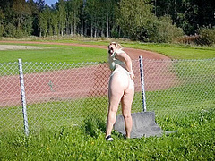 Hot Blonde Nordic Milf Masturbating By The Sports Track