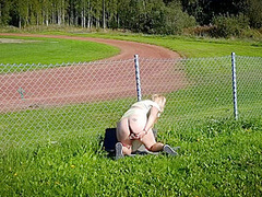 Hot Blonde Nordic Milf Masturbating By The Sports Track