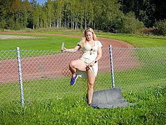 Hot Blonde Nordic Milf Masturbating By The Sports Track