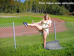 Hot Blonde Nordic Milf Masturbating By The Sports Track