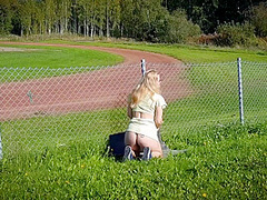 Hot Blonde Nordic Milf Masturbating By The Sports Track