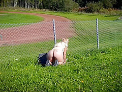 Hot Blonde Nordic Milf Masturbating By The Sports Track