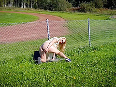 Hot Blonde Nordic Milf Masturbating By The Sports Track