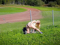 Hot Blonde Nordic Milf Masturbating By The Sports Track
