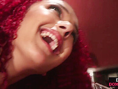 Divine domina teasing her bisexual sub who gets cum in mouth