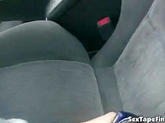 Public slut sucks cock in the car while stopped