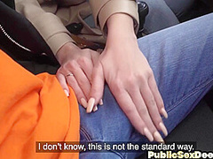 Outdoor busty babe public fucked in car by driving tutor