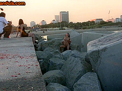 Public deepthroat slut with bigboobs sucks cock outdoor