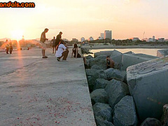 Public deepthroat slut with bigboobs sucks cock outdoor