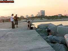 Public deepthroat slut with bigboobs sucks cock outdoor