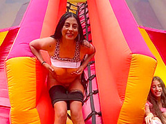 Horny Lesbians Fucking In A Bouncy Castle