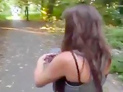 Gf receives a huge load on her face in a public park!