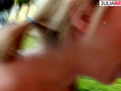 Blonde Girl Rides A Huge Cock In The Fields To A Mouth Cumshot - Discover4k