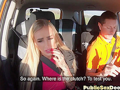 Curious driving learner uses instructor shaft