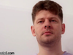 Lucky hostel guest in threesome with his roommates