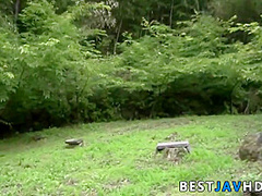 Sexy Japanese mummy Mikuru Shiina blows in open air for ultimate outdoor fuckfest experience.