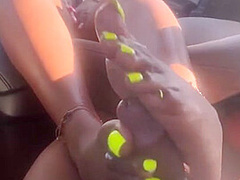 Ebony Big Feet Dominating For Hot Cum Over Sexy Neon Bright Toes