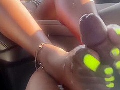 Ebony Big Feet Dominating For Hot Cum Over Sexy Neon Bright Toes