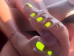 Ebony Big Feet Dominating For Hot Cum Over Sexy Neon Bright Toes
