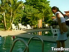 Brazilian Teen Girl with Small Tits has sex by the Pool