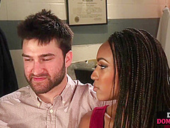 Ebony femina fucked in front of cuckold BF by her doctor