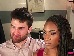 Ebony femina fucked in front of cuckold BF by her doctor