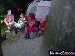 Curvy cougar in outdoor threesome spoiling lucky guy