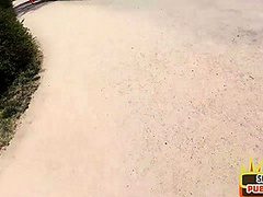Real outdoor blowjob with pickedup skank