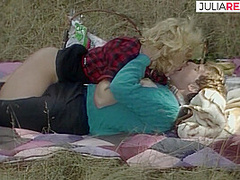 Blonde milf sucks and rides a huge cock while out on picnic
