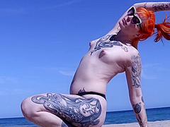 Mel Fire - Redhead Topless At The Beach