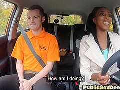 Public ebony driving student got banged in the backseat