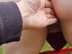 Quick Outdoor Fun With Cum In Her Lovely Hairy Pussy