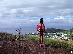 Freak Enjoying Petite Beauty On The Beach And Mountain With Giant Cock