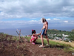 Freak Enjoying Petite Beauty On The Beach And Mountain With Giant Cock