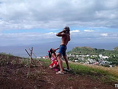 Freak Enjoying Petite Beauty On The Beach And Mountain With Giant Cock