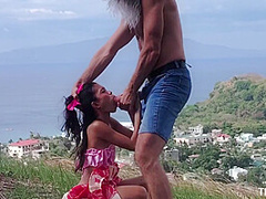 Freak Enjoying Petite Beauty On The Beach And Mountain With Giant Cock