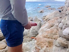 Freak Enjoying Petite Beauty On The Beach And Mountain With Giant Cock